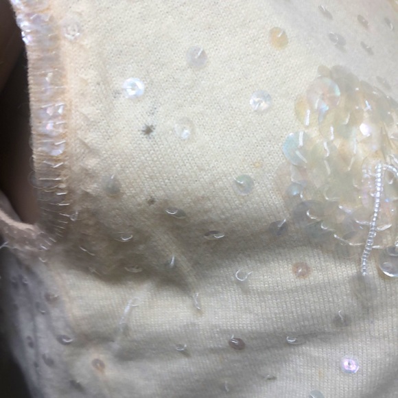 VTG 60s Vanilla Sleeveless Sequins Beaded Sweater Lined Wool Tassels Back Zip - Picture 8 of 9